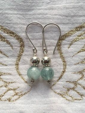 Sterling Silver Aquamarine Bead Drop Earrings